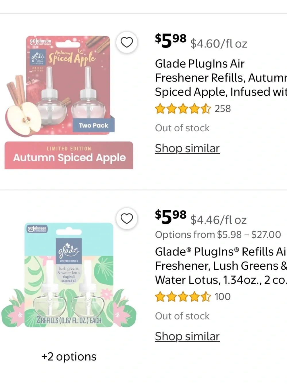 NEW- Glade PlugIns (Spiced Apple/Pumpkin Spice) 2 Pack Refills Air Freshener